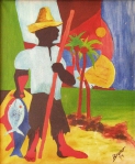 "Pescador". Óleo/tela, 72x60 cm, 1974, João Pessoa-Pb (Primeira pintura a óleo/tela). Coleção: Bruna e Daniel Chaves Steinbach Silva, JPPb. Catálogo1.